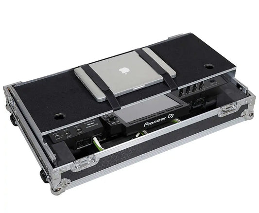 Flightcase para sistema DJ todo en uno | Pioneer XDJ | RX3 | Soporte ordenador y ruedas | Plata