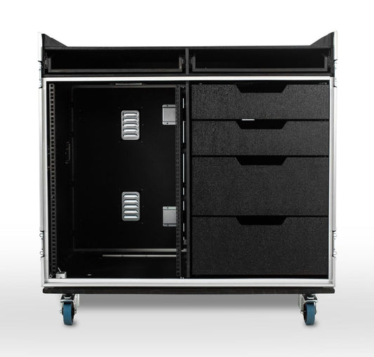 Flightcase para producción | 4 cajones enracables | Rack 19" de 16 Un